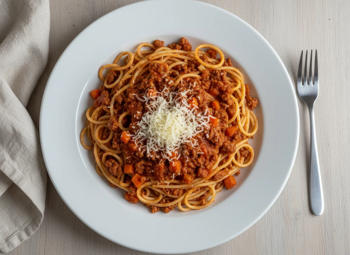 Espagueti con carne y zanahoria photo
