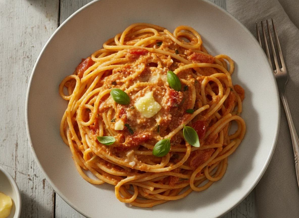 Espagueti con crema y jitomate photo