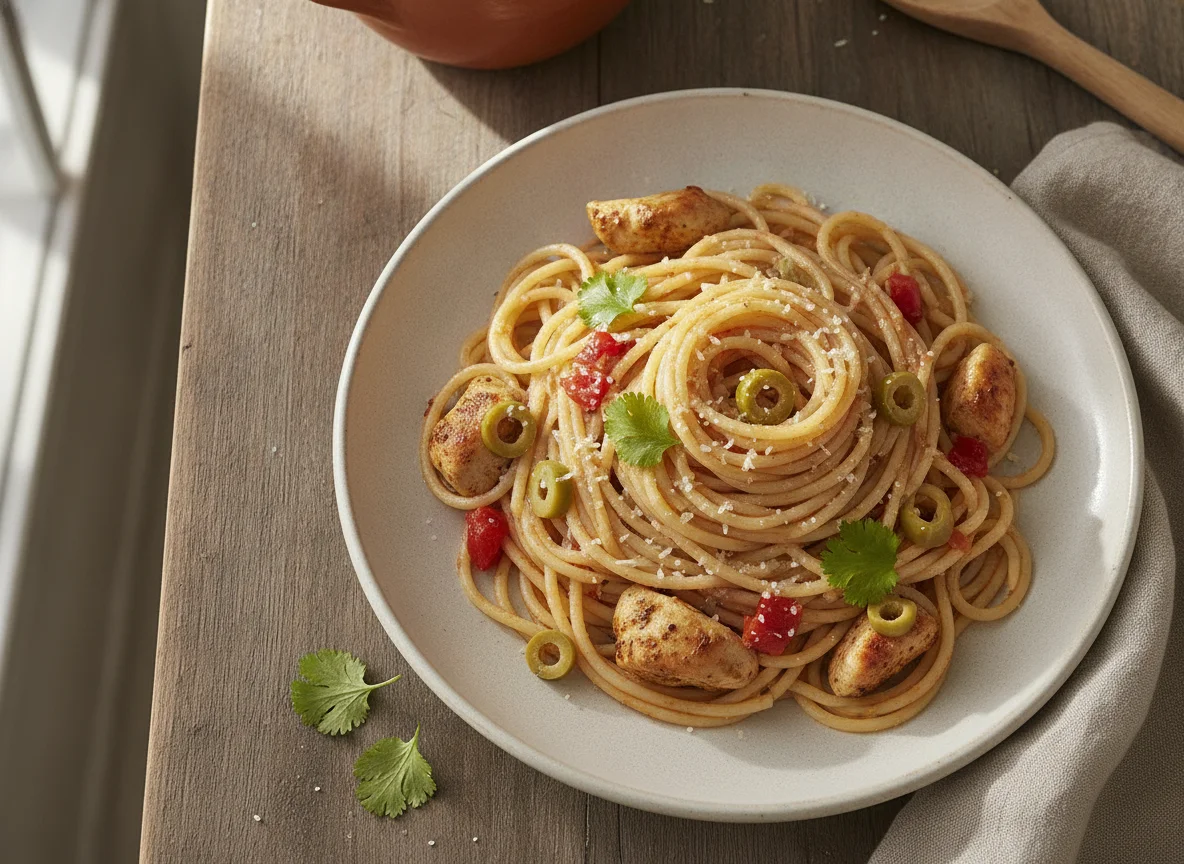 Espagueti con pollo photo