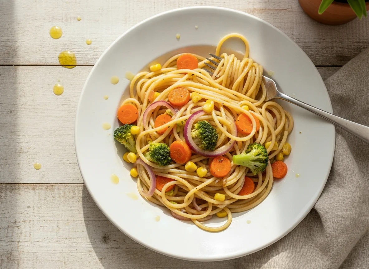 Espagueti con verduras mixtas photo
