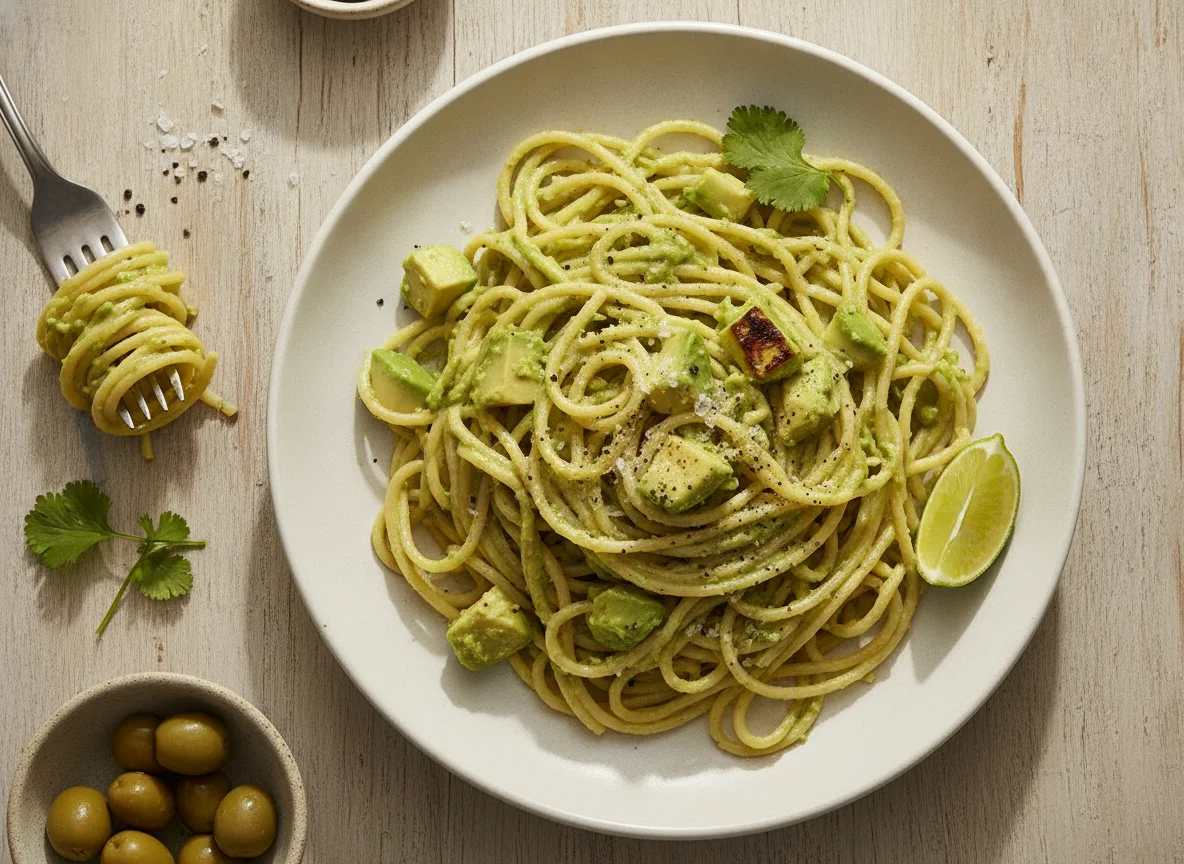 Espaguetis con aguacate photo