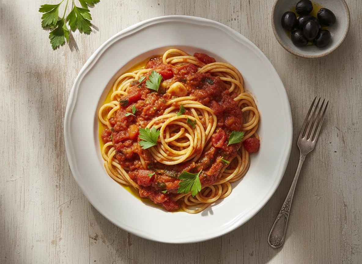 Espaguetis con tomate photo