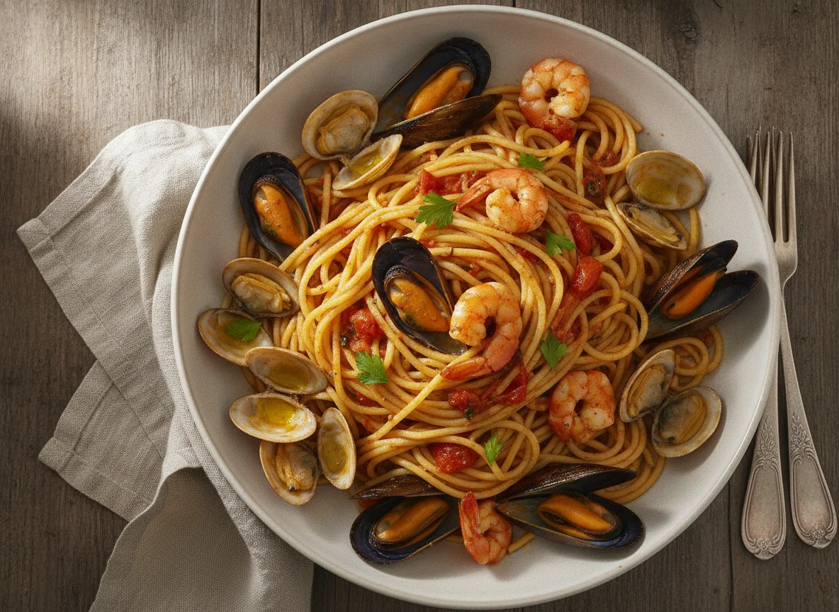 Espaguetis frutti di mare photo