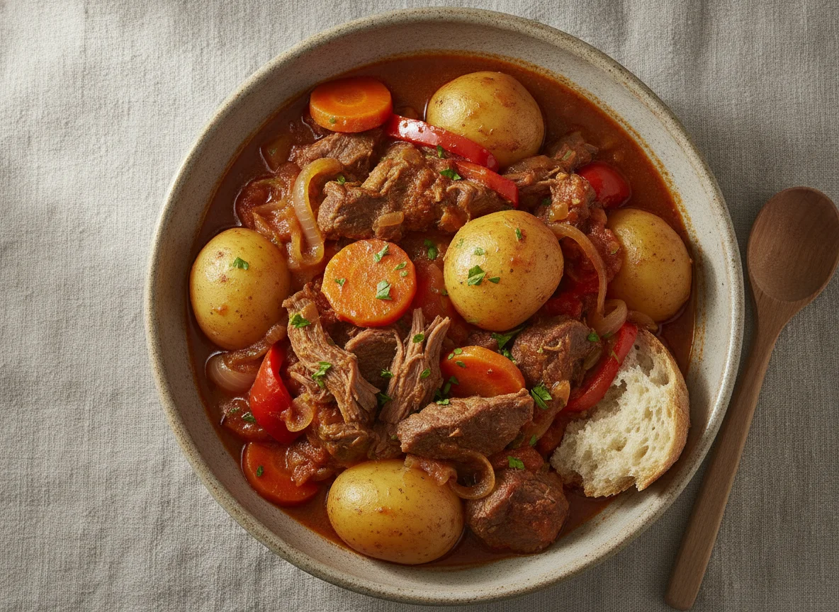Estofado de carne con papas y verduras photo