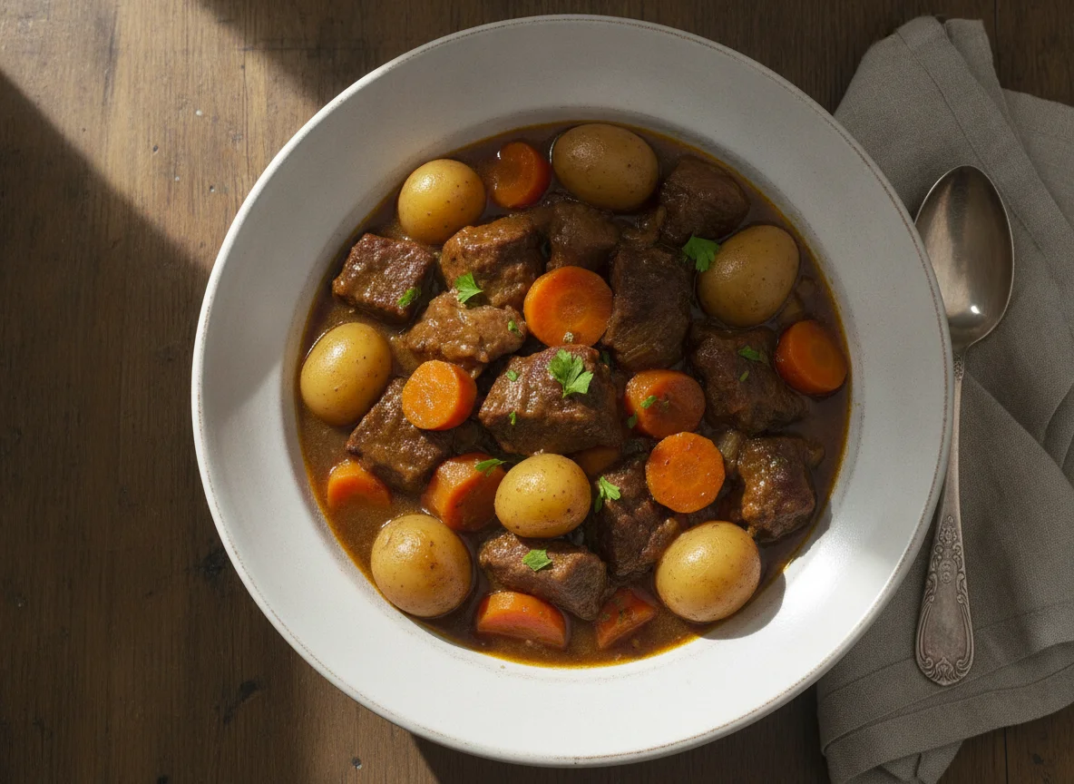 Estofado de carne con papas y zanahorias photo