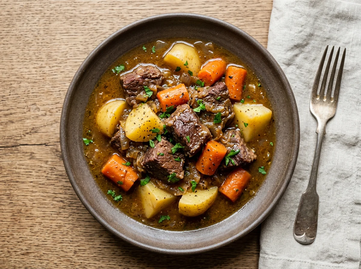 Estofado de carne con patatas y zanahorias photo