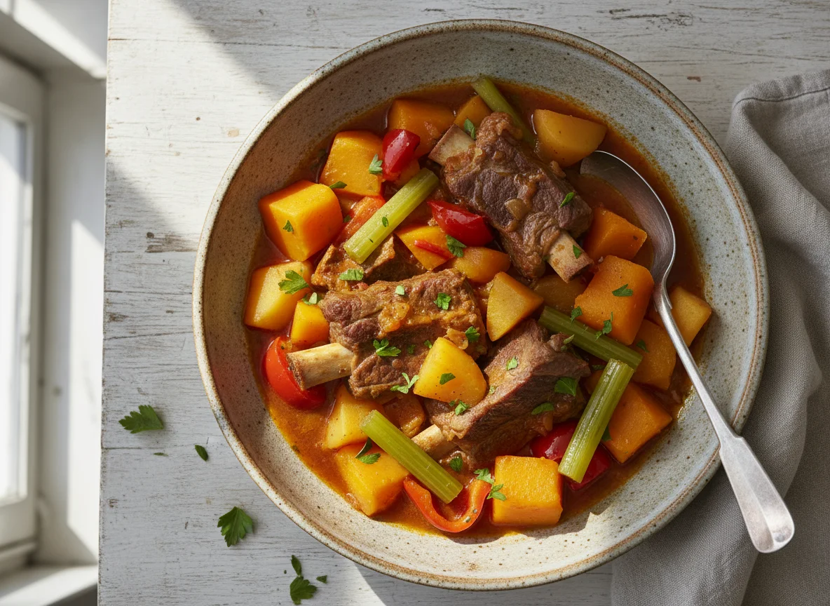 Estofado de costillas de ternera con verduras photo