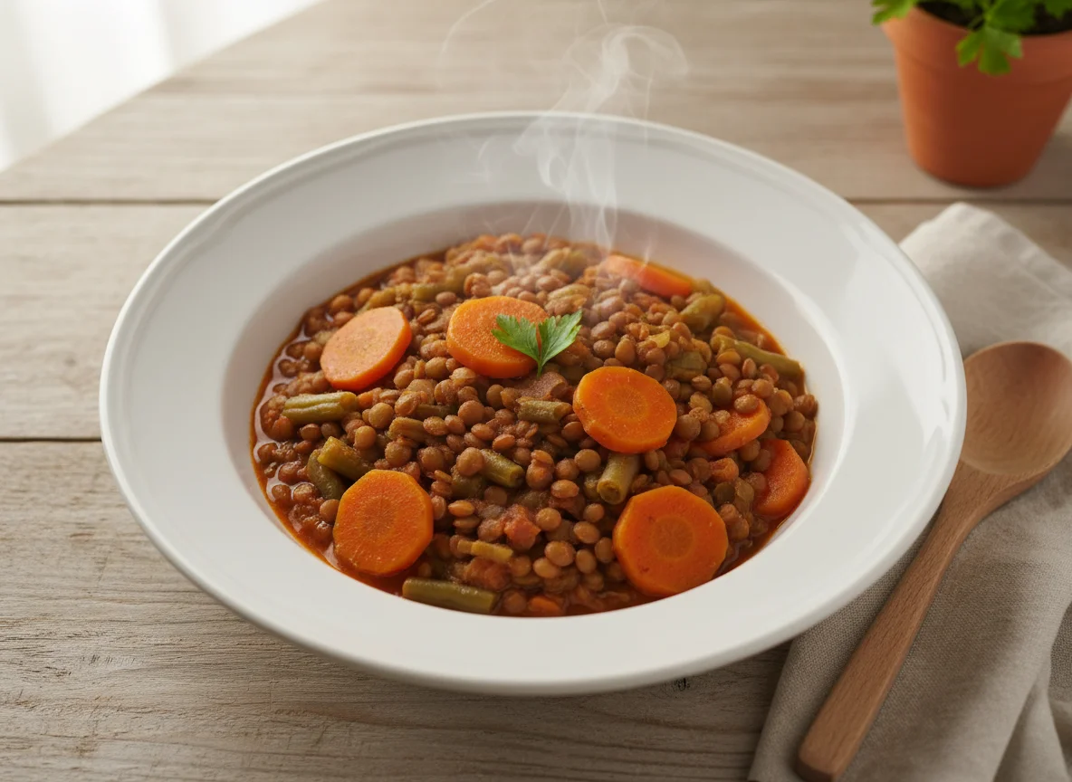 Estofado de lentejas con verduras photo