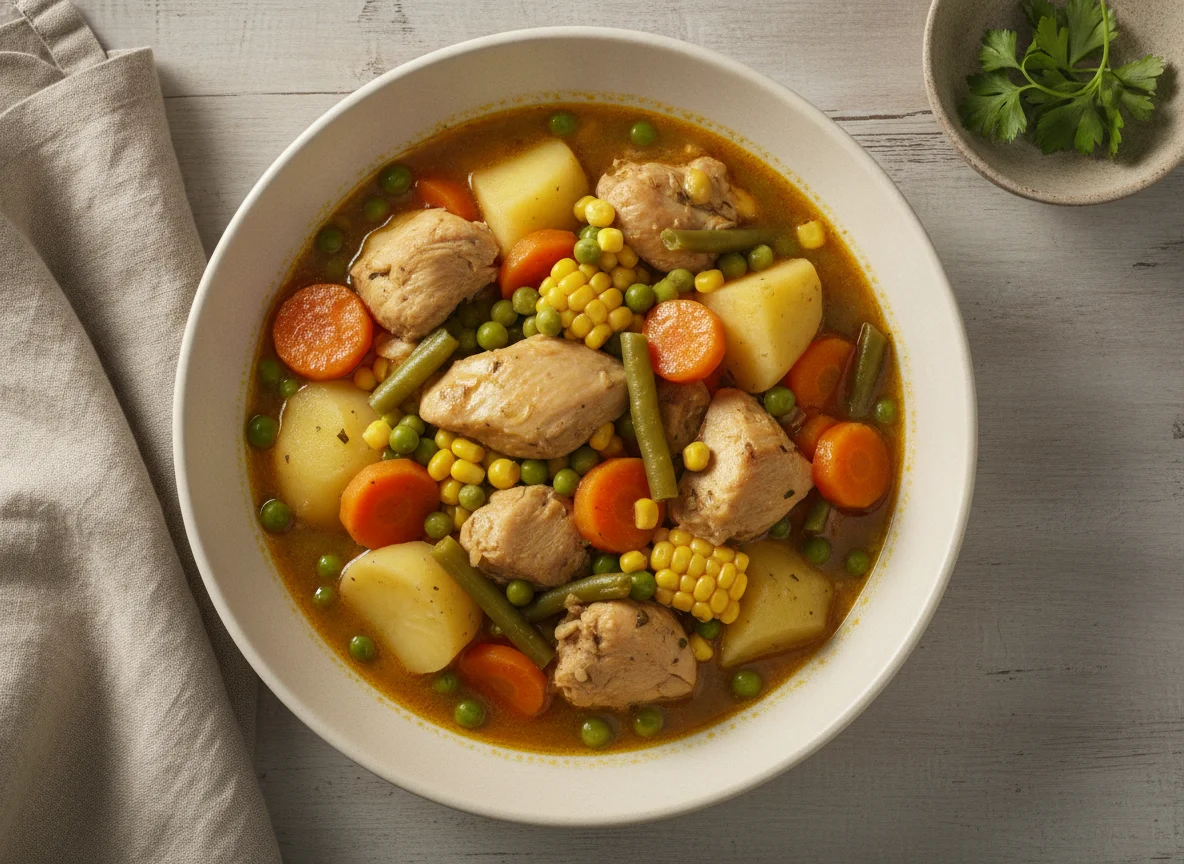 Estofado de pollo con patatas y verduras photo