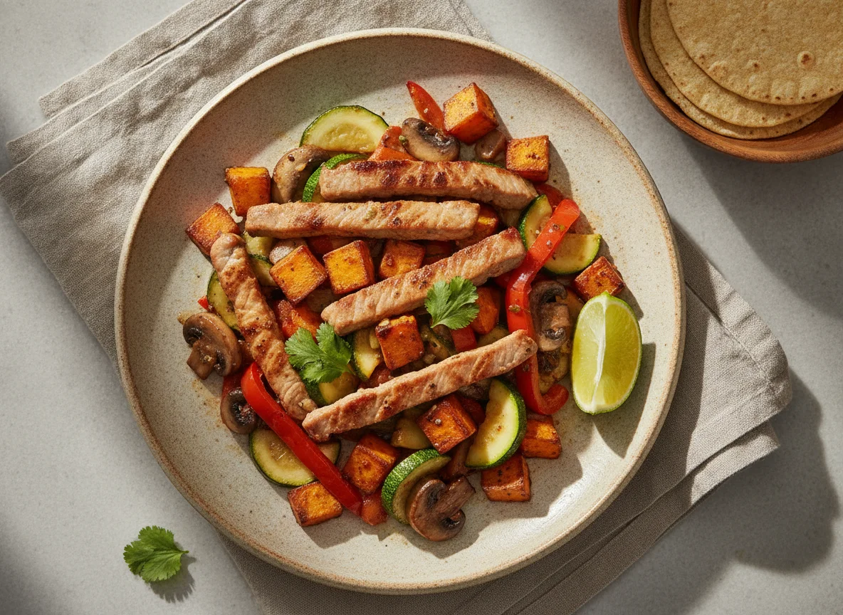 Fajitas de cerdo con calabacitas y camote photo