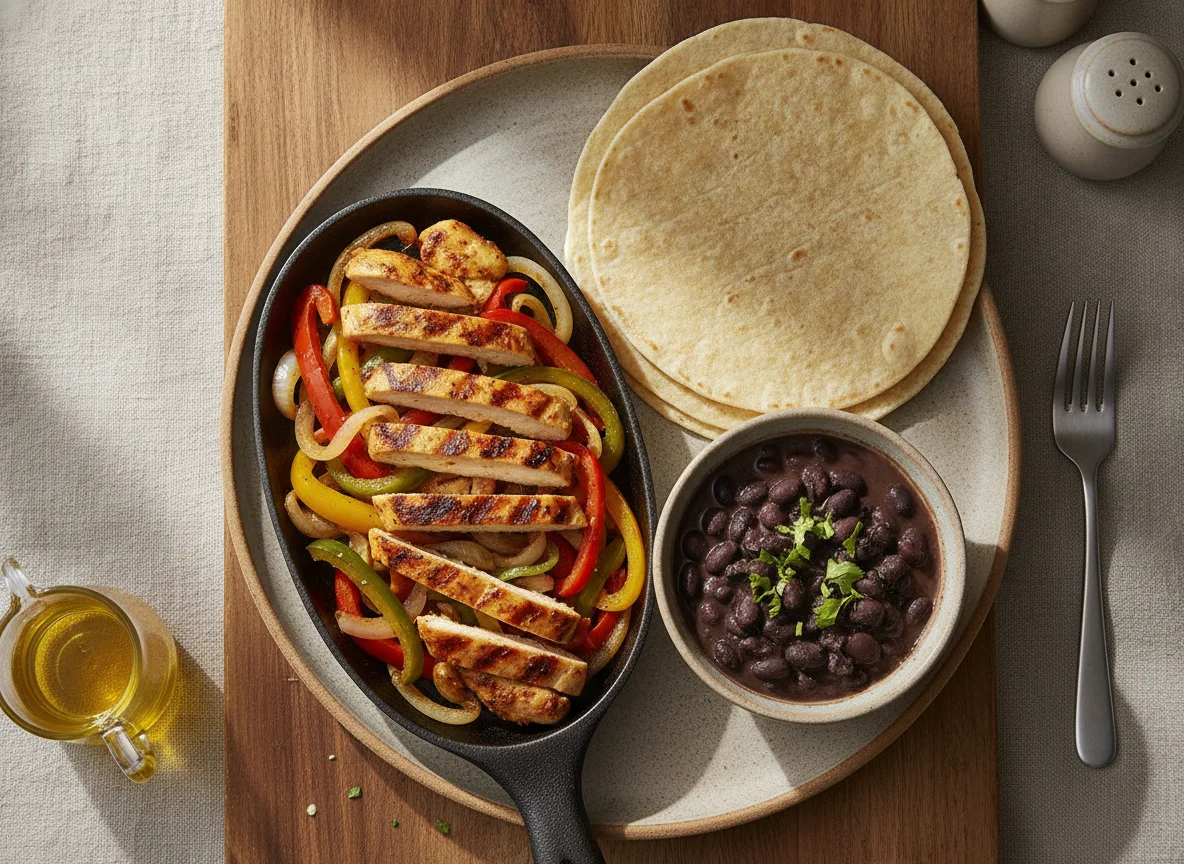 Fajitas de pollo con frijoles negros photo