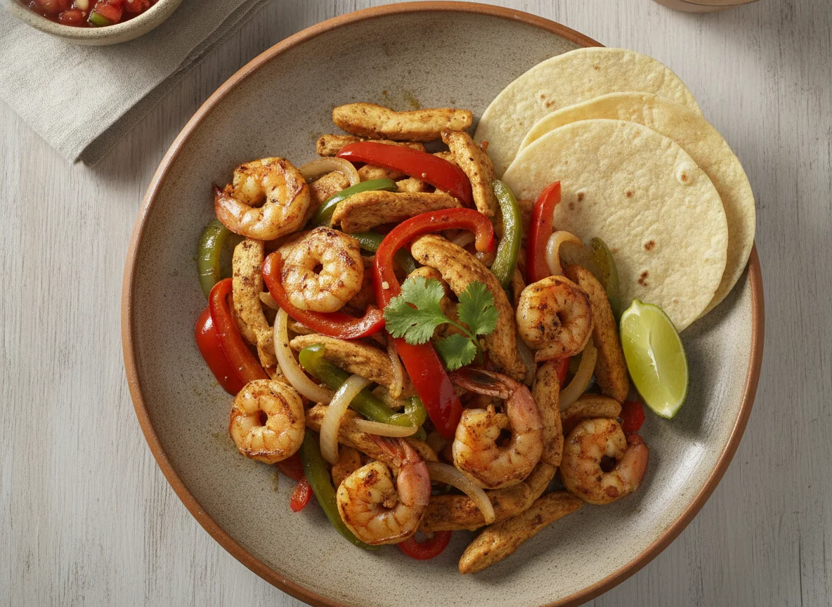Fajitas de pollo y camarones photo