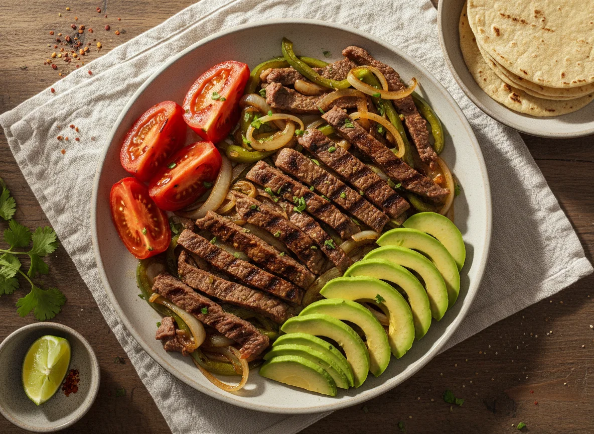Fajitas de res con aguacate photo