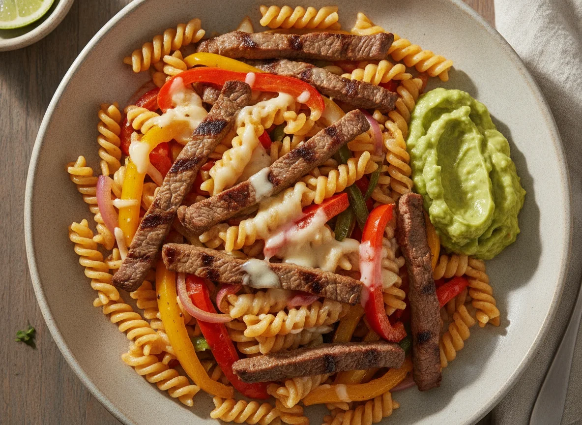 Fajitas de res con pasta y guacamole photo