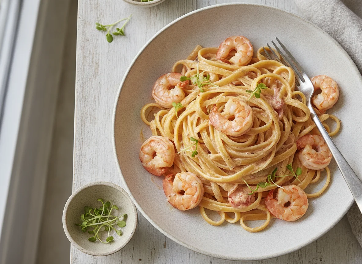 Fettuccine con Camarones en Salsa Cremosa photo