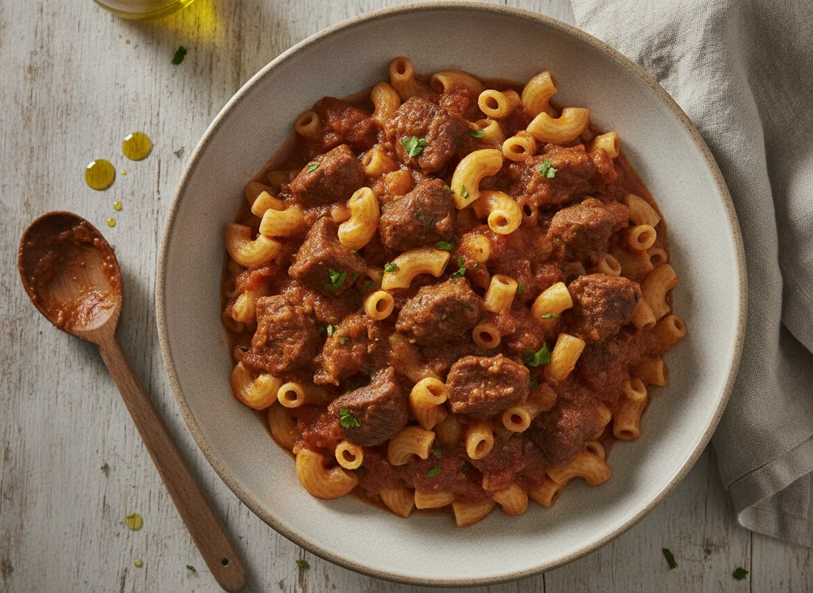 Fideos con estofado de carne photo