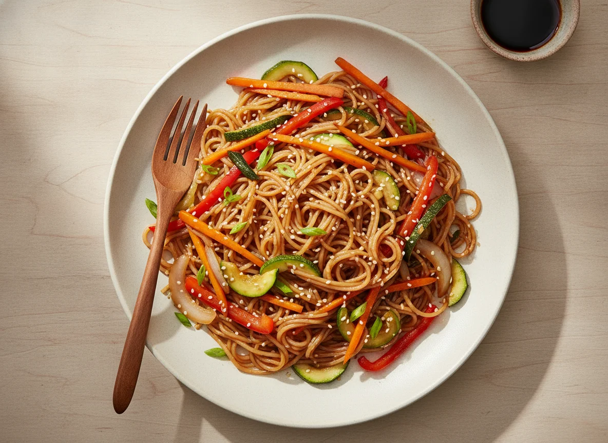 Fideos de arroz con verduras photo