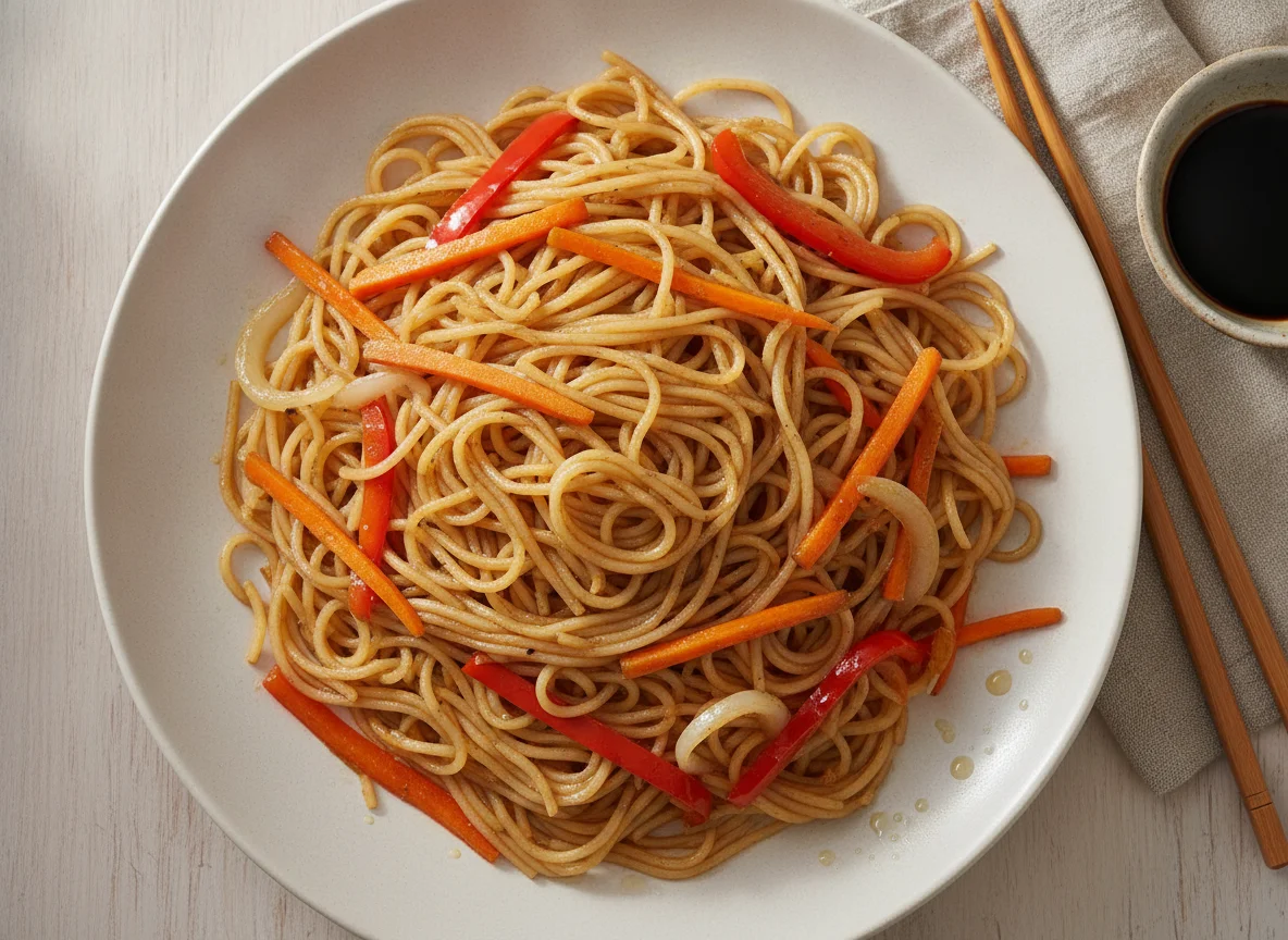Fideos de arroz salteados con verduras photo
