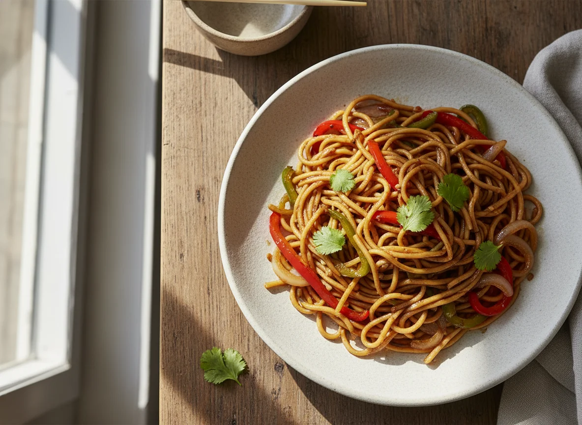 Fideos salteados con verduras photo