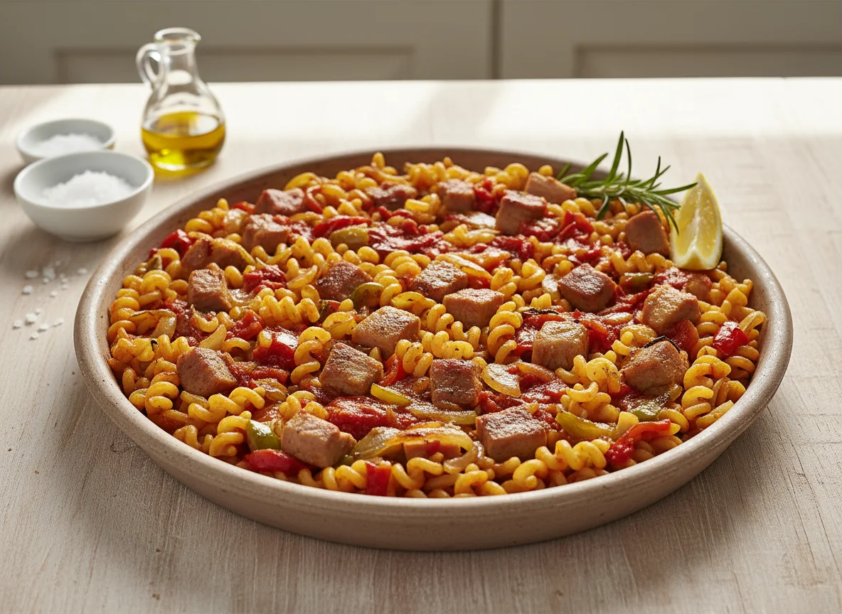 Fideuá de carne y verduras photo