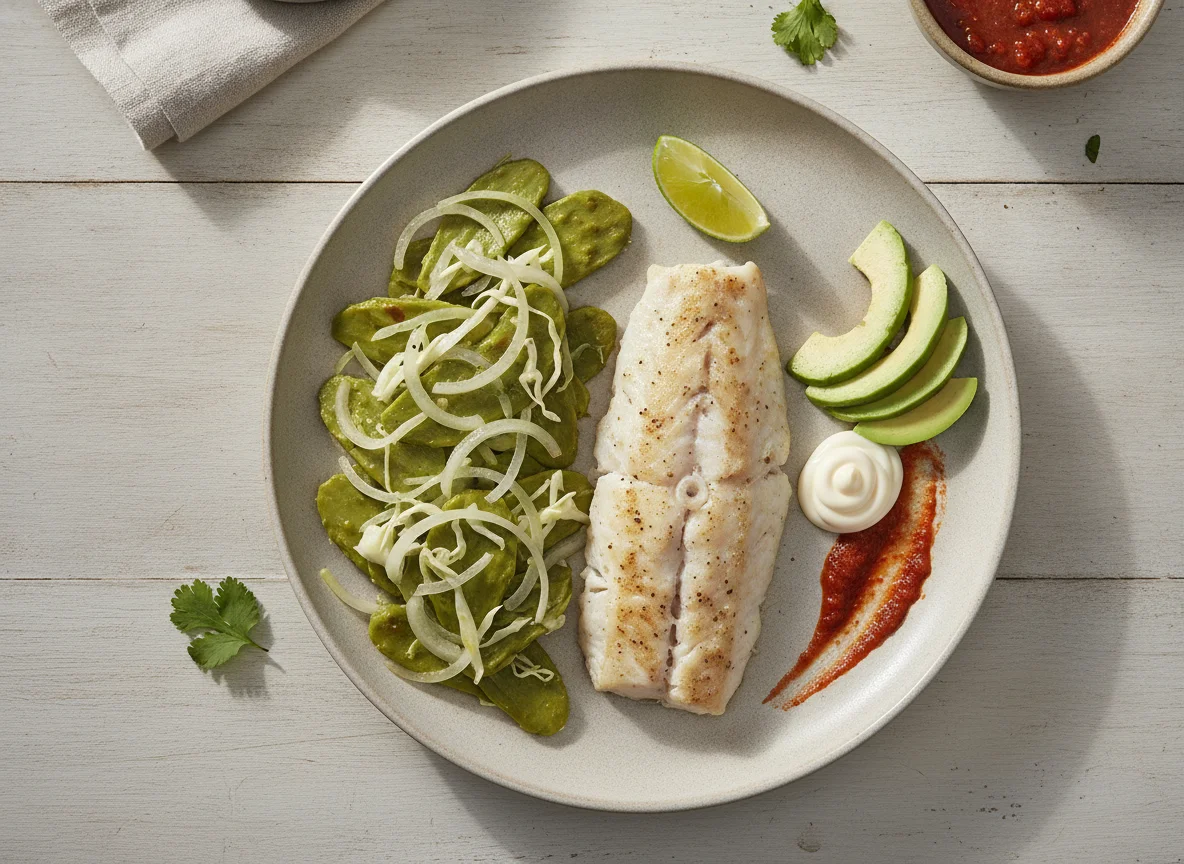Filete de pescado con nopales y ensalada photo