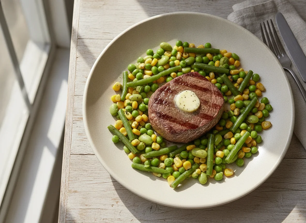 Filete de ternera con mezcla de verduras photo