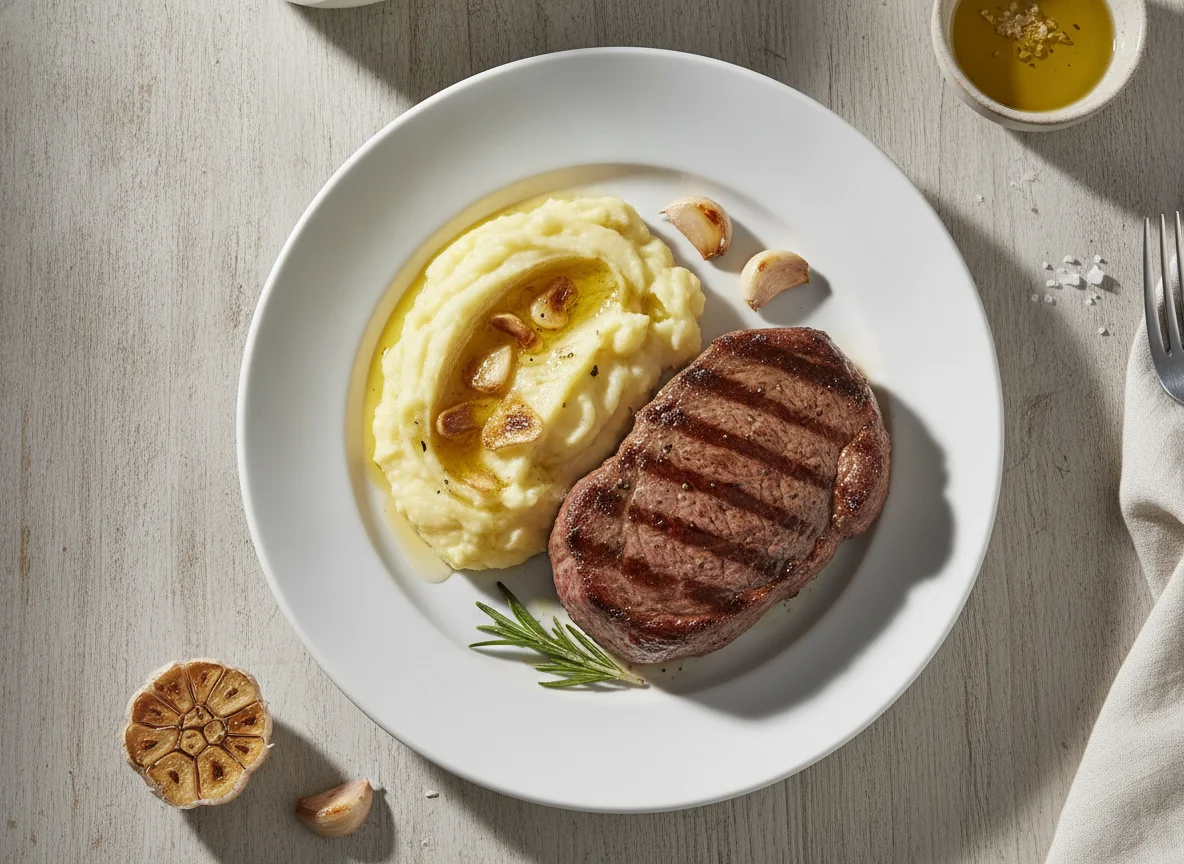 Filete de ternera con puré de patatas photo