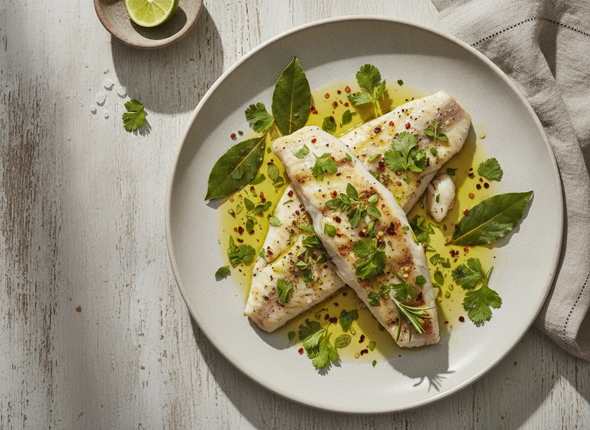Filetes de pescado blanco con hierbas photo