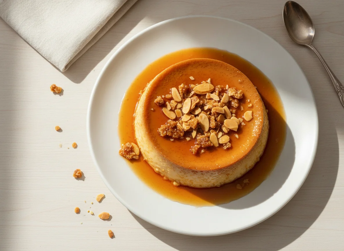 Flan con caramelo y topping photo