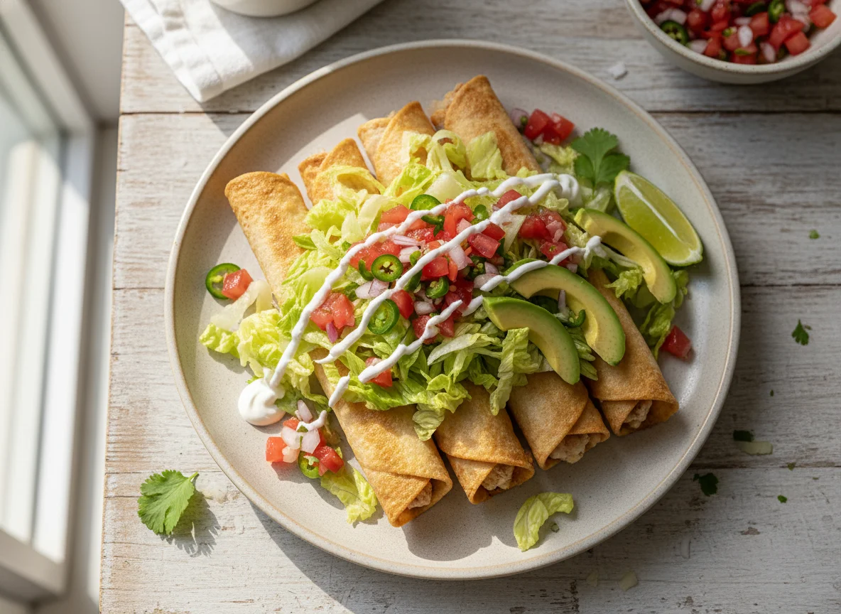 Flautas con aguacate y crema photo