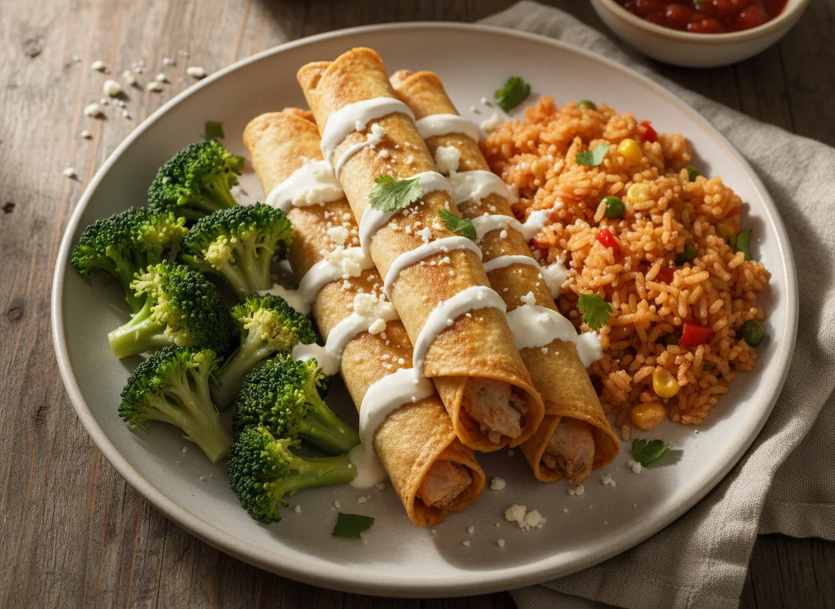 Flautas con arroz y brócoli photo