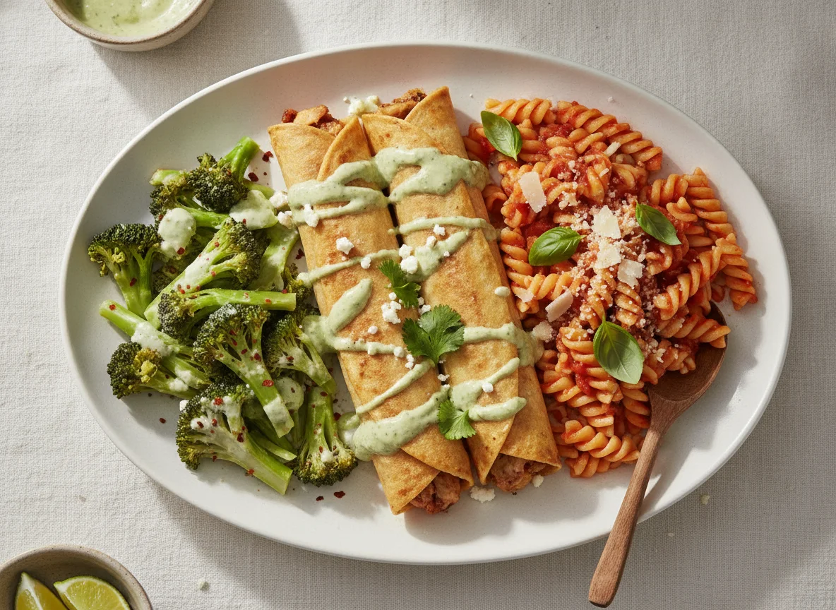 Flautas con brócoli y pasta photo