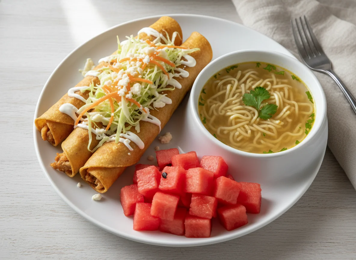 Flautas con sopa y sandía photo