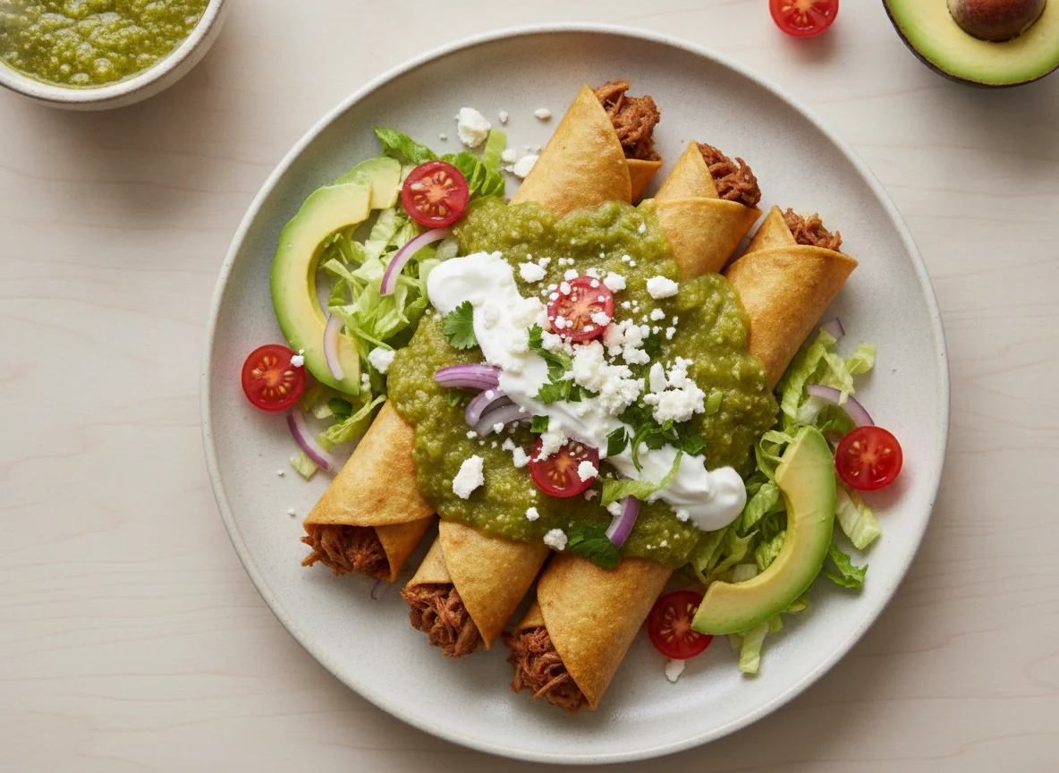Flautas de cordero con salsa verde photo