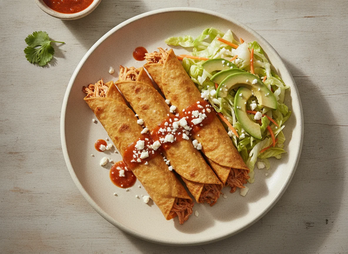 Flautas de pollo con ensalada photo