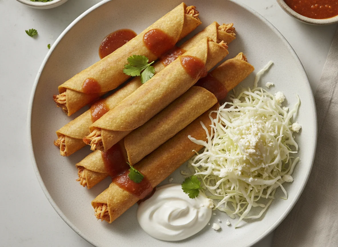 Flautas de pollo con guarnición photo