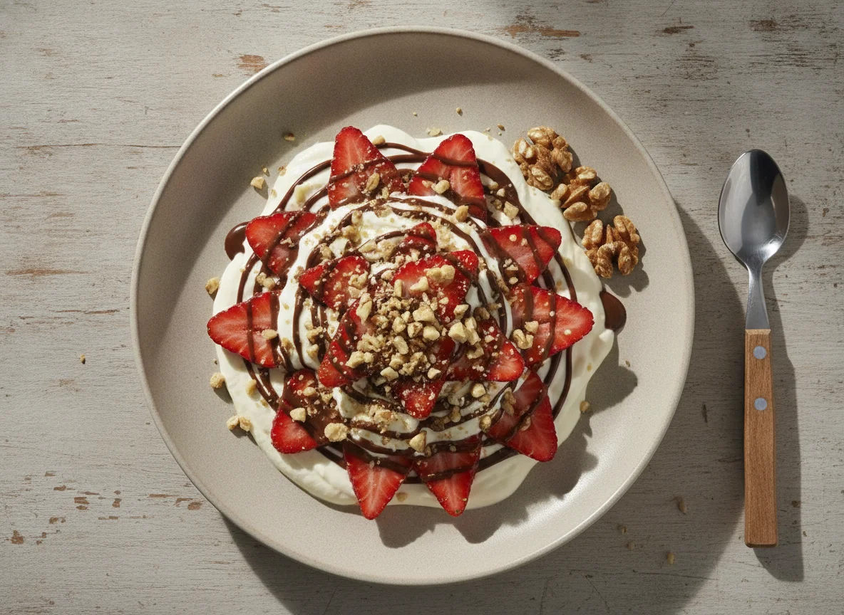 Fresas con crema y nuez photo