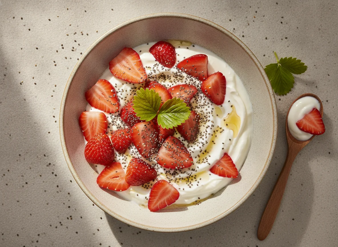 Fresas con yogur y semillas de chía photo