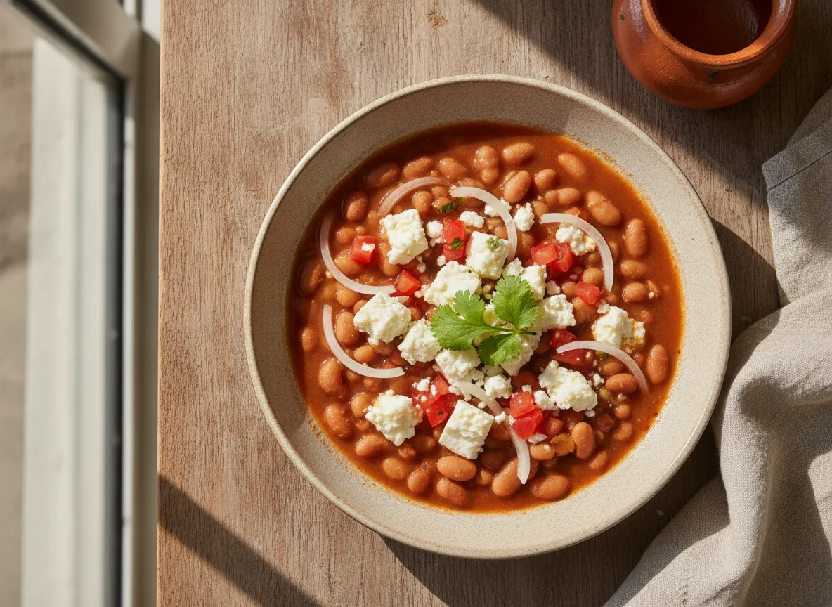 Frijoles de la olla con queso y jitomate photo