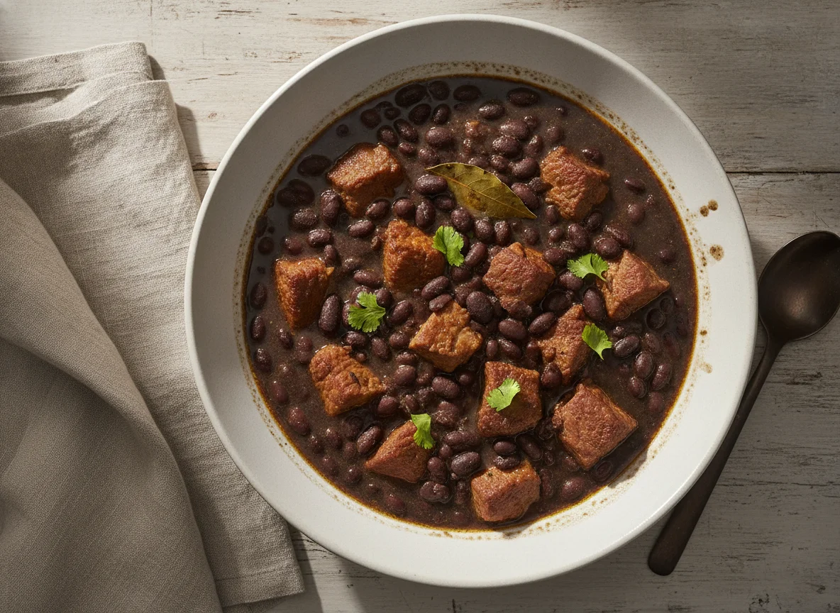 Frijoles negros con carne photo