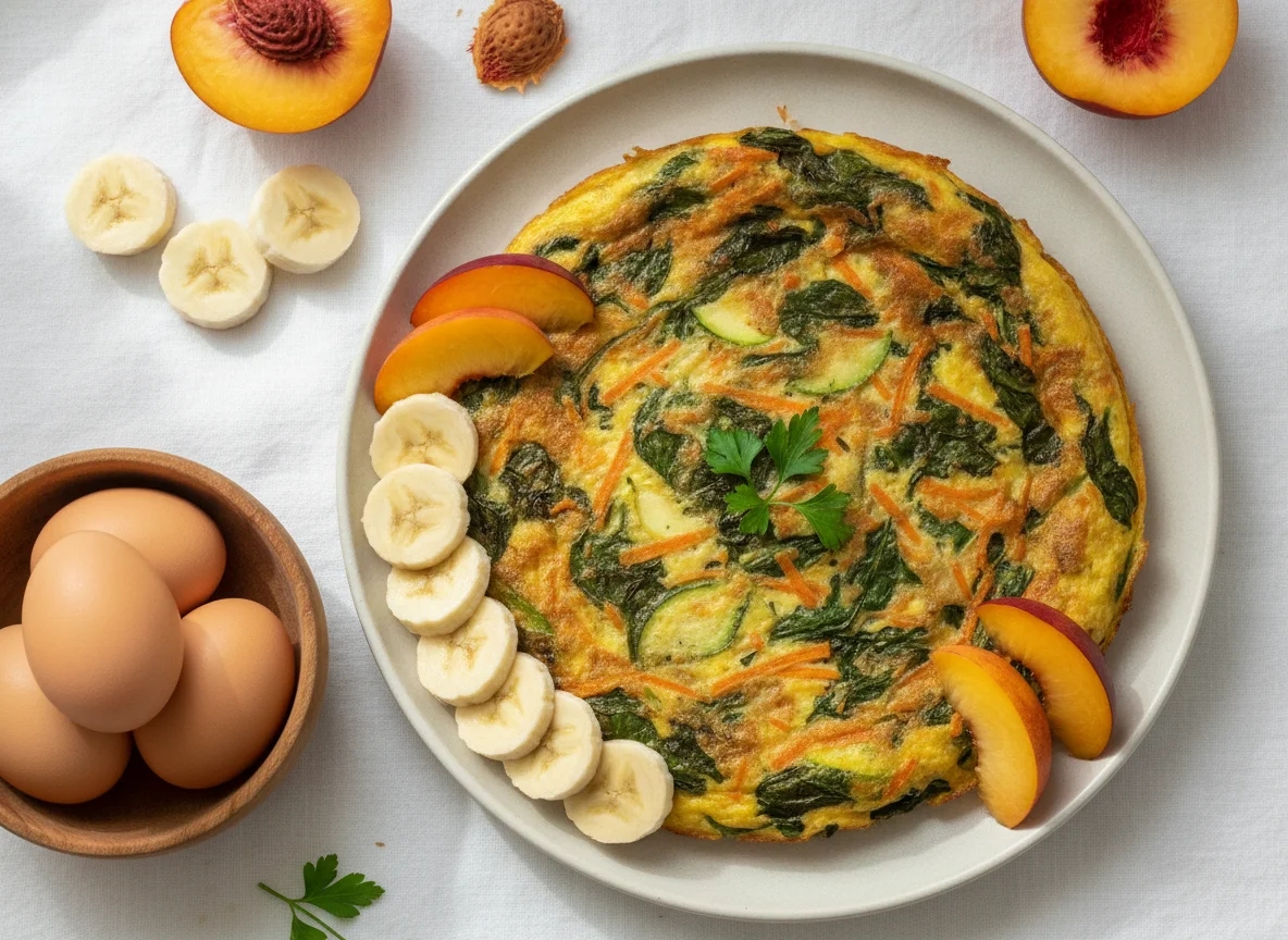 Frittata de espinacas con fruta fresca photo