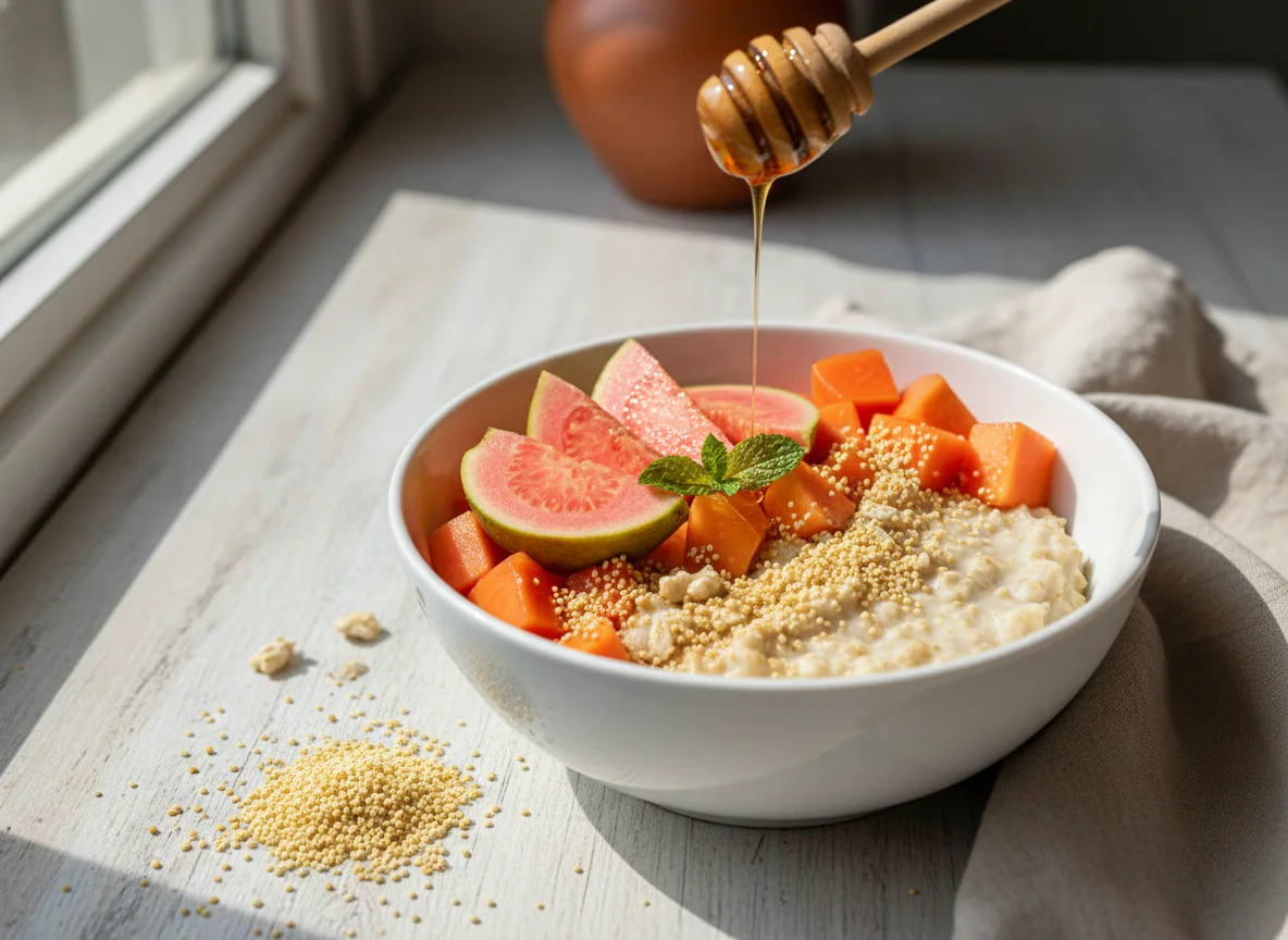 Fruta con avena y amaranto photo