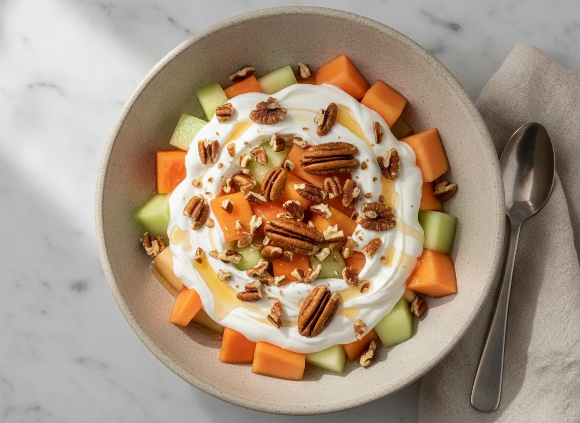 Fruta con crema y nueces photo