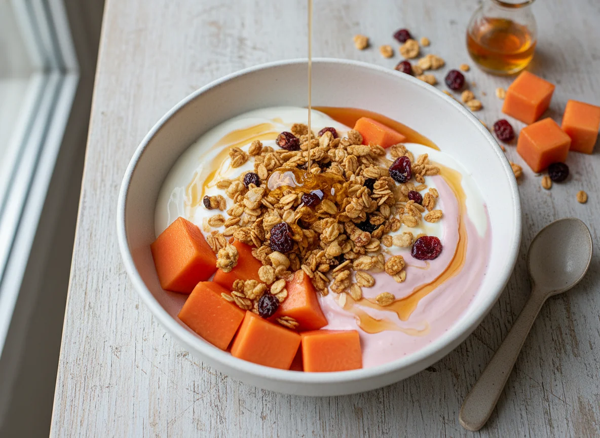 Fruta con yogur y granola photo