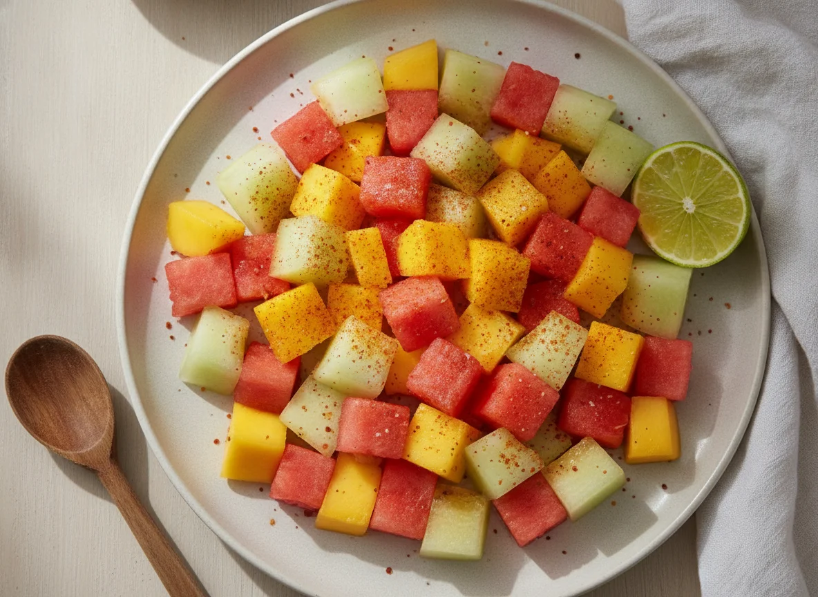 Fruta picada con chile y limón photo