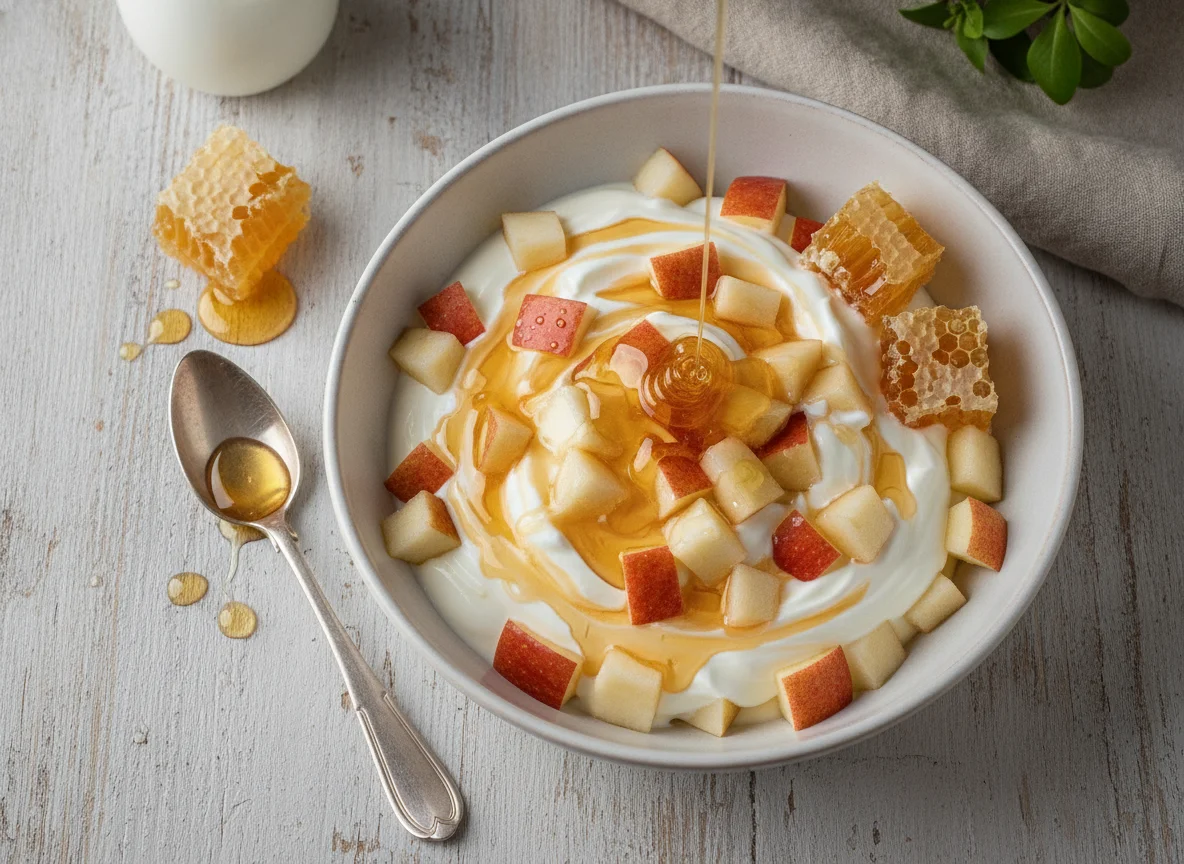 Fruta picada con yogur y miel photo