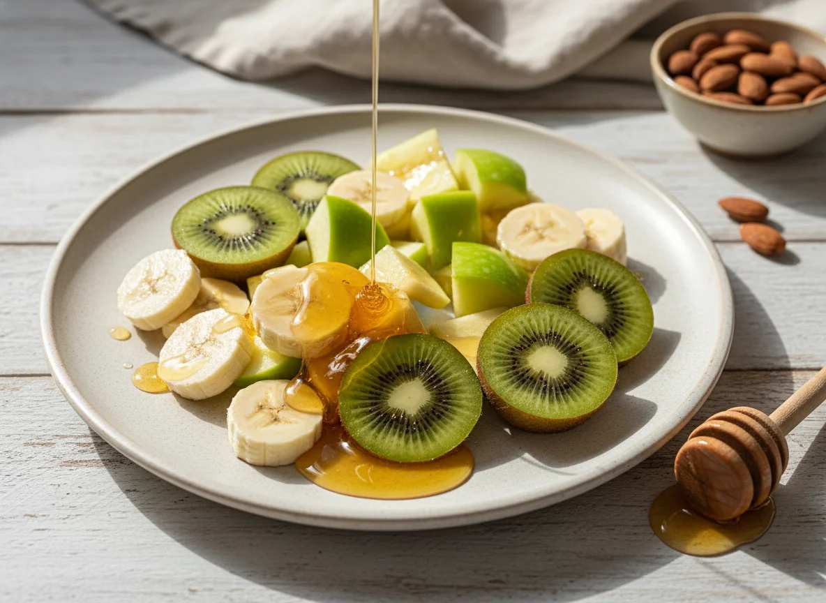 Fruta variada con miel photo