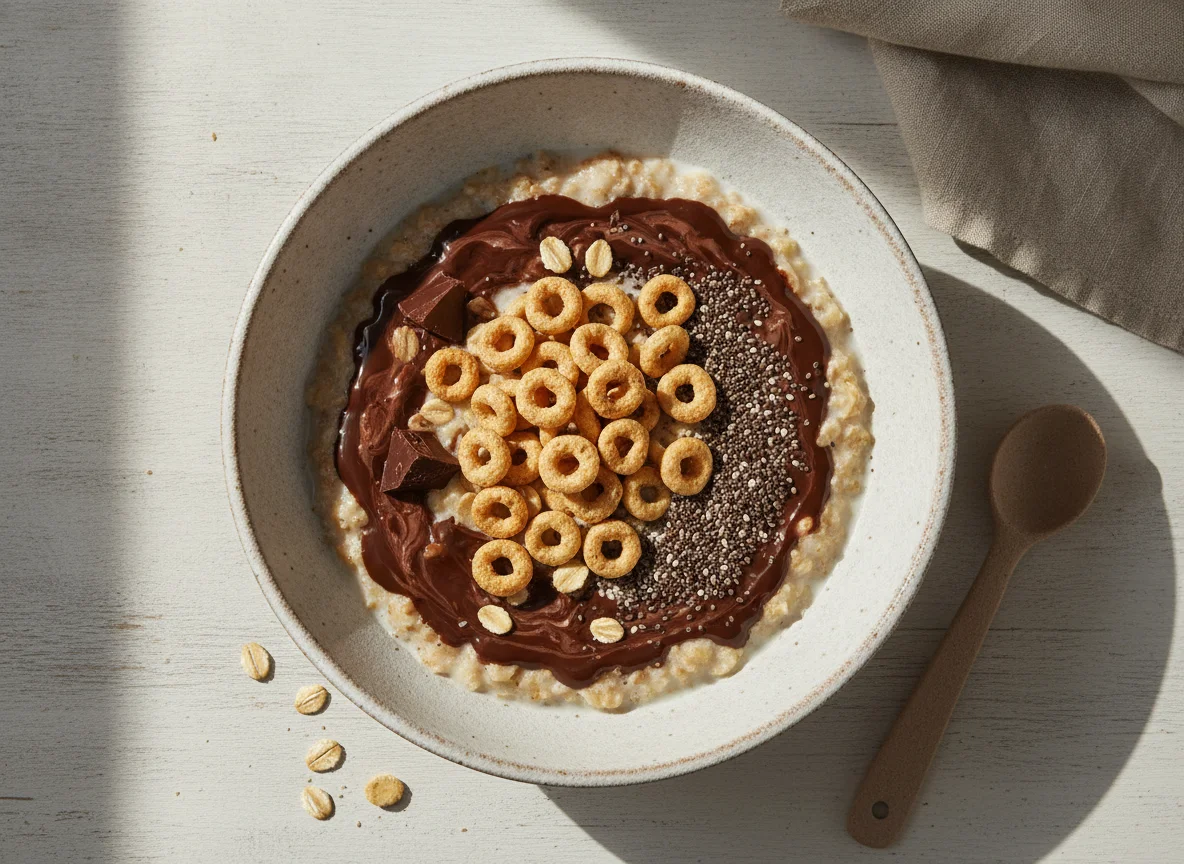 Gachas de avena con chocolate y cereales photo