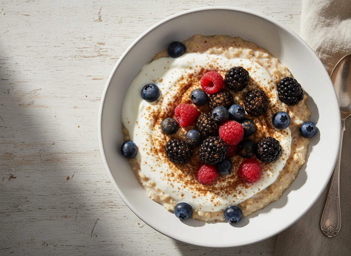 Gachas de avena con frutos rojos y yogur photo
