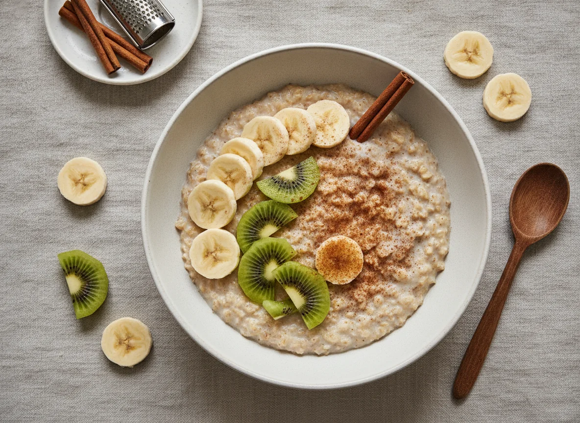 Gachas de avena con plátano y kiwi photo